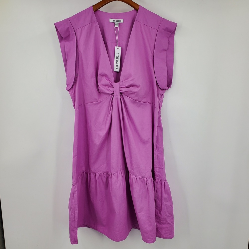 Steve Madden XXL Orchid Purple Twist Front Tiered Cotton‎ Mini Dress Boho Barbie